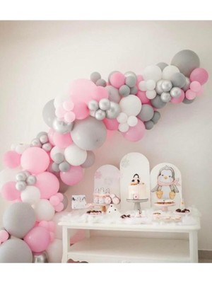 Eğlence Marketi Pembe Gri Beyaz Balon Zincir