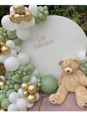 Eğlence Marketi Küf Yeşili Beyaz Krom Gold Balon Konsept Zinciri 100 Adet