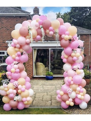 Eğlence Marketi Pastel Pembe Somon ve Beyaz Balon Zinciri 100 Adet
