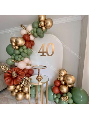 Eğlence Marketi Krom Gold Küf Yeşili Ten Rengi veTuruncu Balon Zinciri 100 Adet