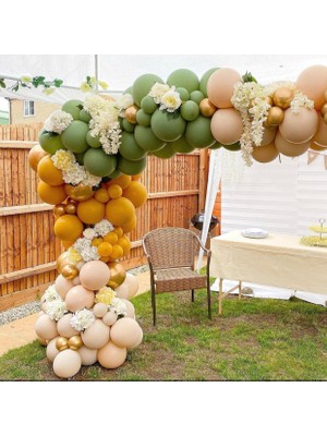 Eğlence Marketi Krom Bronz Küf YeşiliTuruncu ve Deniz Kumu Rengi Balon Zinciri 100 Adet