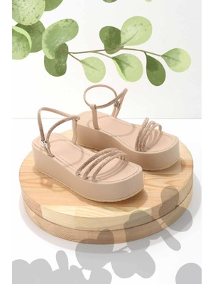 Bambi Nude Rose Taşlı  Kadın Sandalet K05197222209