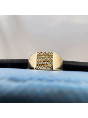 Fasek Gold Gümüş Yüzük - Şövalye Modern Tasarım Gümüş Yüzük-Mikro Mıhlama Tasarım Şövalye 925 Ayar Gümüş Yüzük