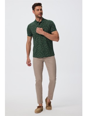 Lee Cooper Newpine Erkek %100 Pamuk Polo Yaka T-Shirt Koyu Yeşil