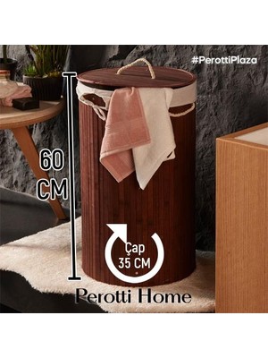 Hometarz Kirli Çamaşır Sepeti Bambu Çamaşır Selesi Kapaklı Natural Yuvarlak Kirli Sepeti Düz 35X60