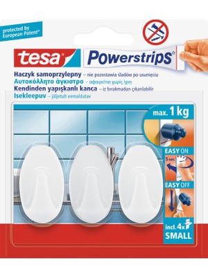 Tesa Powerstrips Askı Küçük Oval Kendinden Yapışkanlı, Çıkarılabilir, beyaz