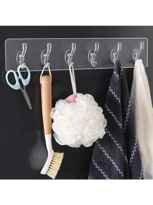 SesaShop 5'li Kendinden Yapışkanlı Güçlü Şeffaf Askılık - Kapı Arkası Mutfak Duvar Banyo Askı
