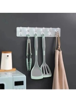 SesaShop 5'li Kendinden Yapışkanlı Güçlü Şeffaf Askılık - Kapı Arkası Mutfak Duvar Banyo Askı