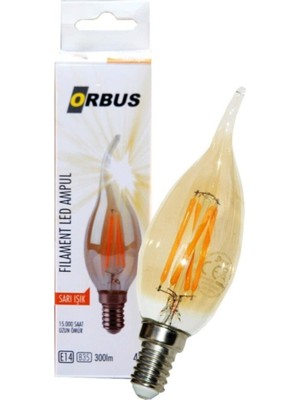 Orbus Dekoratif Amber Sarı Işık LED Ampul 5'li Paket 4W E14 Duy Sarı Işık LED Ampul