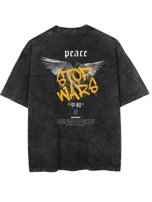 Touz Moda  Yıkamalı Sırt Baskılı Peace Unisex Eskitme T-Shirt