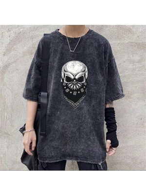 Touz Moda  Yıkamalı Gang Skull Unisex Eskitme T-Shirt