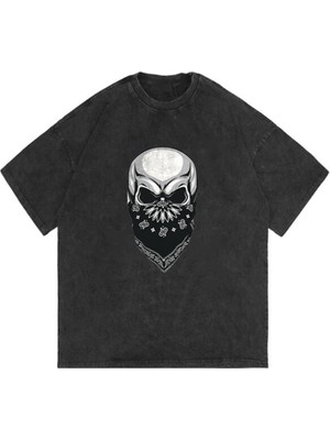 Touz Moda  Yıkamalı Gang Skull Unisex Eskitme T-Shirt