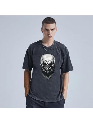 Touz Moda  Yıkamalı Gang Skull Unisex Eskitme T-Shirt