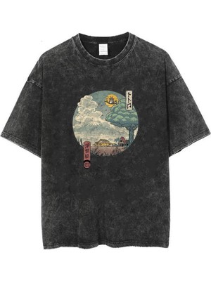 Touz Moda  Yıkamalı Neighbor's Ukiyo-E Unisex Eskitme T-Shirt