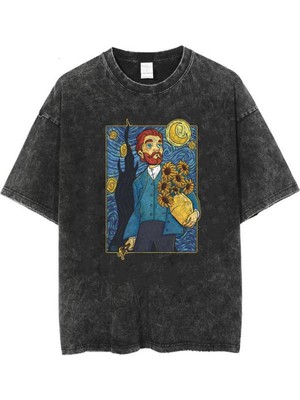 Touz Moda  Yıkamalı Van Gogh Eskitme T-Shirt