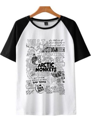 Touz Moda  Arctic Monkeys Poster Baskılı Reglan Kol Beyaz Unisex Oversize T-Shirt