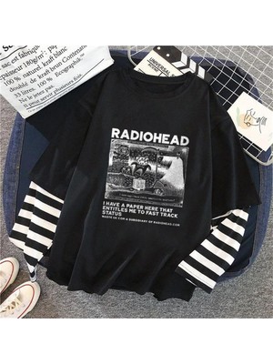 Touz Moda  Radiohead Baskılı Fake Sleeves Unisex Siyah T-Shirt