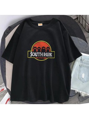 Touz Moda  South Park Baskılı Siyah Unisex Oversize T-Shirt