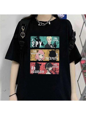 Touz Moda Triple Anime Kolaj Siyah Oversize T-Shirt