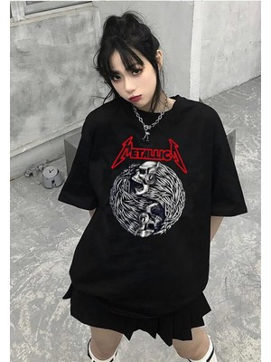 Touz Moda Rock Serisi Metallica Siyah Oversize T-Shirt