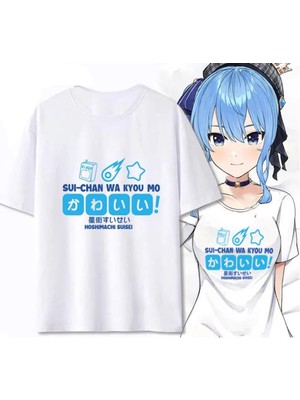 Touz Moda Hoshimachi Suisei Baskılı Beyaz Oversize T-Shirt