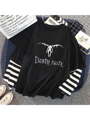 Touz Moda Death Note Winged Baskılı Fake Sleeves Unisex Siyah T-Shirt