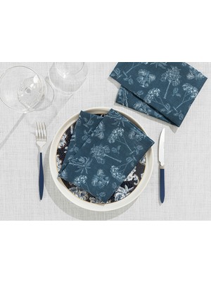 English Home Toile Plants Polyester Misafir Peçetesi 40 x 40 Koyu Lacivert