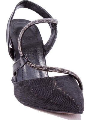 Dagoster DZA07-396155 Siyah Simli Abiye Topuklu Kadın Ayakkabı