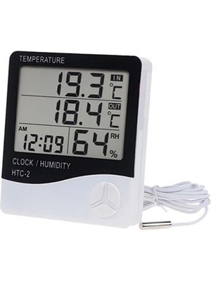 Evden Çarşı Iç ve Dış Ortam Sıcaklığını Ölçebilen LCD Ekran Saat Göstergeli Alarmlı Nem Ölçer Termometre