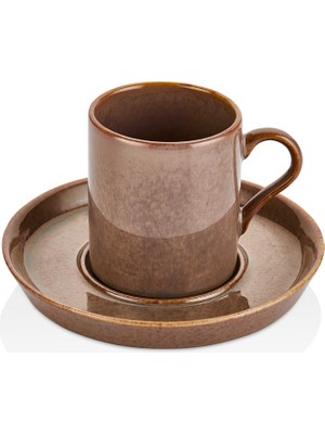 Oms Collection 11130 Afra 4 Parça Porselen Efes Kahve Fincan Takımı Kahve Rengi