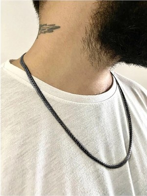 Herşey Nota 316L Paslanmaz Çelik Garantili Örme Zincir 60CM Siyah