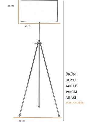 Vinner Noa Krom Kaplama Tripod Boyu Ayarlanabilir Metal Lambader - Flowers Desenli