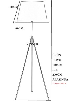 Vinner Noa Gold Kaplama Tripod Boyu Ayarlanabilir Metal Lambader - Capadocia Desenli