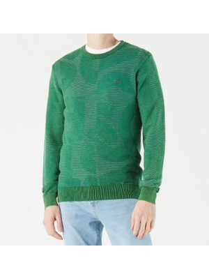 Lacoste Erkek Bisiklet Yaka Desenli Koyu Yeşil Kazak