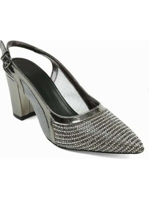 Pierre Cardin Kadın Arkası Açık Burnu Kapalı Taşlı Topuklu Abiye Ayakkabı - Gümüş - 36
