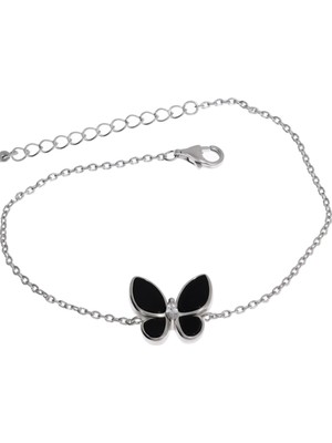 Celikchi Kadın Siyah Renk Kelebek Model Gümüş Bileklik