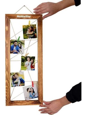 ABC Ofis Asimetrik Ipli Mandallı Ahşap Duvar Fotoğraf Çerçevesi 24 x 59