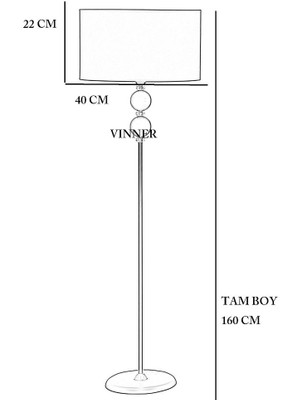 Vinner delhi Beyaz Çift Küre Kristal Taşlı Düz Metal Lambader - Mavi Beyaz Desenli