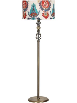 Vinner Eskitme Kaplama Şelale Düz Metal  Tek Ayaklı Lambader - Silindir Lale Desenli