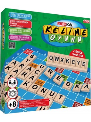 Redka Kelime Oyunu Zeka Geliştirici Mantık Oyunu 100 Adet Ahşap Harf ile Eğlenceli