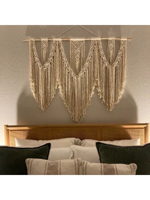 Aksesuaree El Yapımı Makrome Perde Duvar Süsü Arka Fon Hediyelik 150 x 130 cm