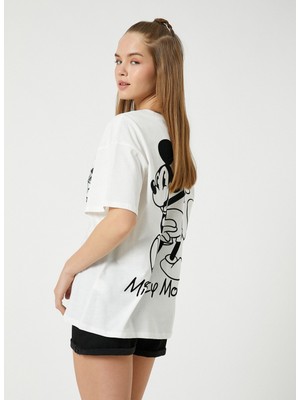 Koton 3Sal10310Ik 010 Ekru Genç Kız Jersey Kısa Kollu Bisiklet Yaka T-Shirt