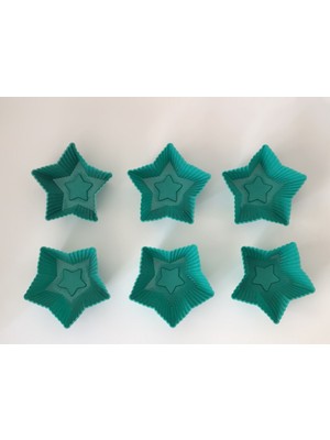 Pink Rose Bybirgül Yeşil 12 Li Silikon Mini Yıldız Kek Kalıbı ,Muffin Kalıbı,Cupcake Kalıbı 12 Adet