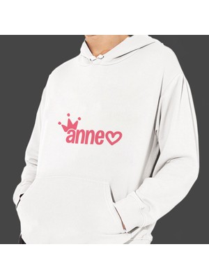 Hediye Kesesi Anneler Günü "annem" Baskılı Cepli, Kapşonlu Beyaz Unisex Sweatshirt HK2625