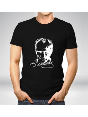 Siyah Atatürk Tişört Yetişkin Atatürk Baskılı T-Shirt