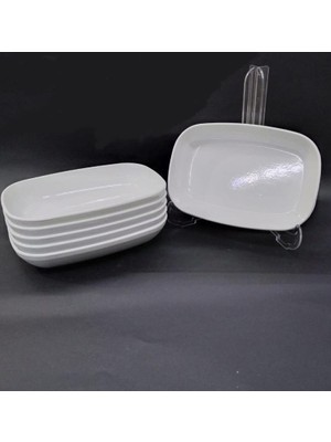 abnturk 12 Adet Beyaz Melamin Kayık Tabak 17x12cm Orta Boy Salata Tabağı Günlük Kullanıma Hesaplı Oval Tabak