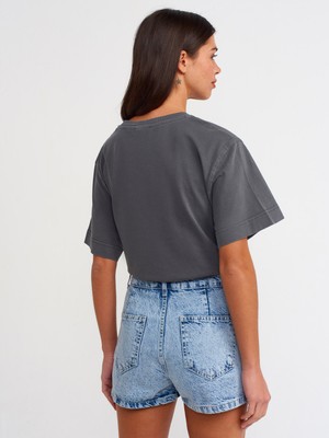 Dilvin 70879 Yanı Tek Cepli Denim Şort Etek-Mavi