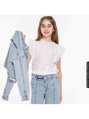 Xo Kids Kız Güpür Bluz 8-14 Yaş 34418 KBLZ09013 Beyaz