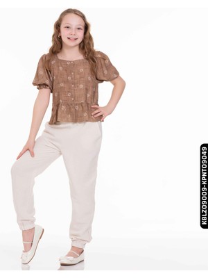 Xo Kids Kız Kareyaka Bluz 8-14 Yaş 34400 KBLZ09009 Kahverengi