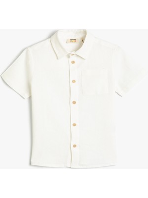 Keten Gömlek Kısa Kollu Cep Detaylı